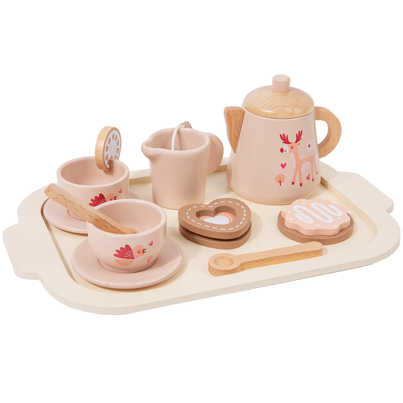 Kids Outdoor Kitchen Accessories - Öğleden sonra çay seti ahşap oyuncak